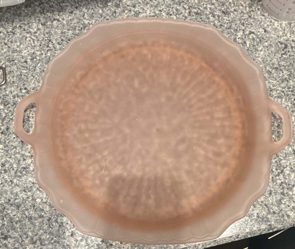 Vintage Pink Frosted Depression Glass Handled Serving Tray